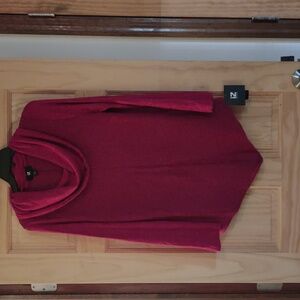 Red with black specs rubbed sweater with cowl neck